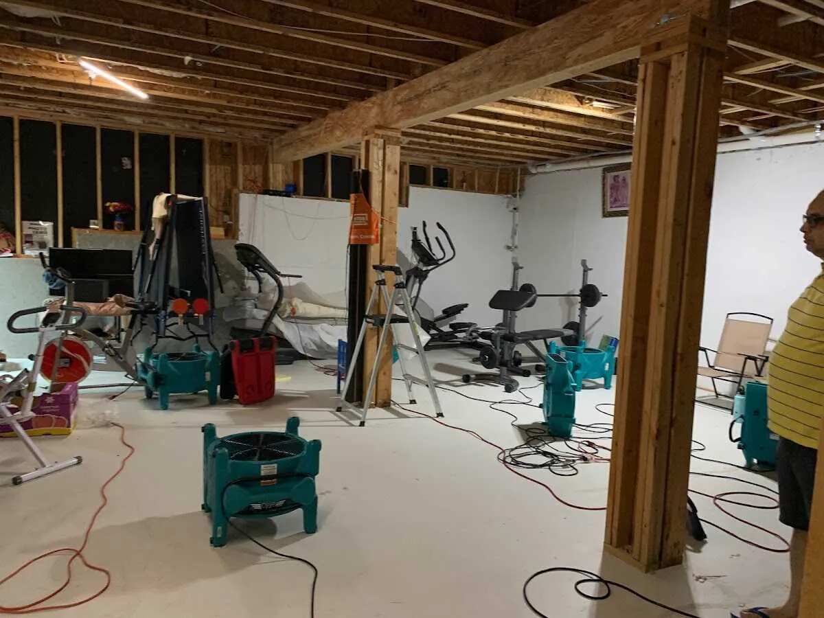 Basement drying equipment setup for Contents Cleaning & Restoration in Timberlake